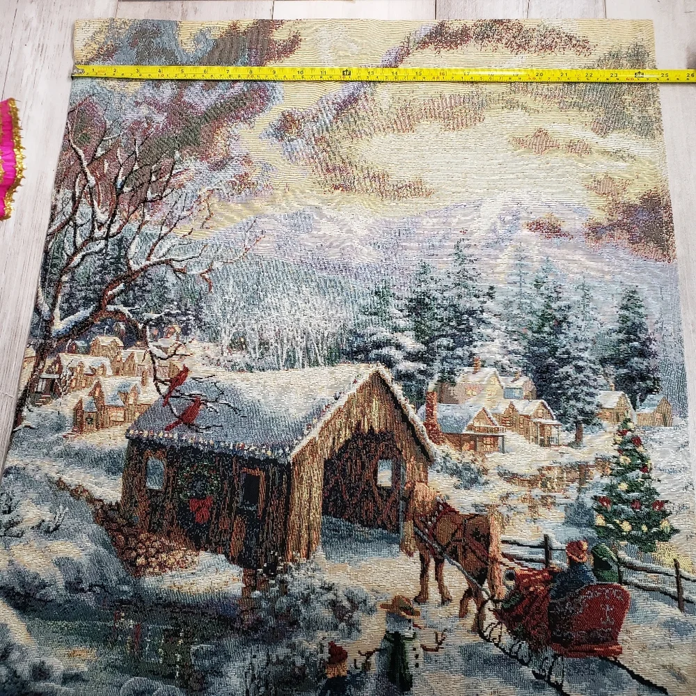 Winter Covered Bridge by Nicky Boehme Wall Tapestry 26X36 Cabin Decor Farmhouse